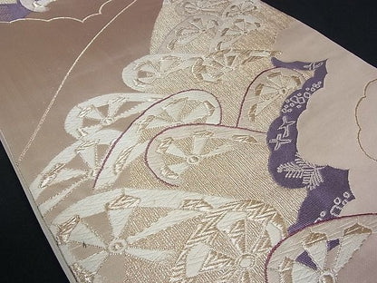 平和屋着物■六通柄袋帯 唐織 片輪車花鳥文 金糸 逸品 zy0341