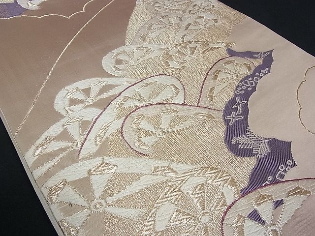 平和屋着物■六通柄袋帯 唐織 片輪車花鳥文 金糸 逸品 zy0341