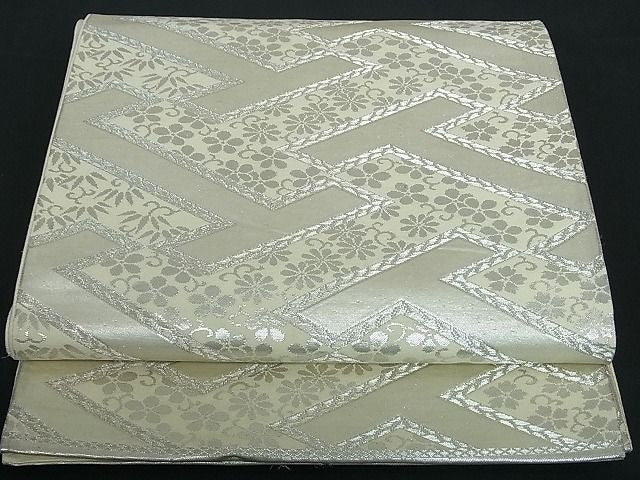 平和屋着物■六通柄袋帯 紗綾型花文 銀糸 逸品 zy0704