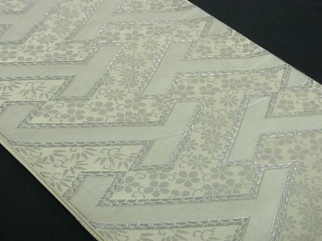 平和屋着物■六通柄袋帯 紗綾型花文 銀糸 逸品 zy0704
