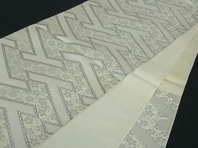 平和屋着物■六通柄袋帯 紗綾型花文 銀糸 逸品 zy0704