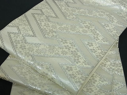 平和屋着物■六通柄袋帯 紗綾型花文 銀糸 逸品 zy0704