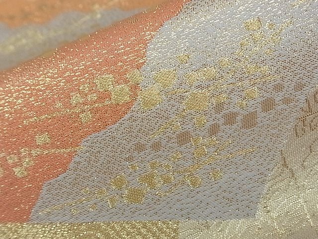 平和屋着物■六通柄袋帯 地紙重ね草花文 金糸 逸品 zy0707
