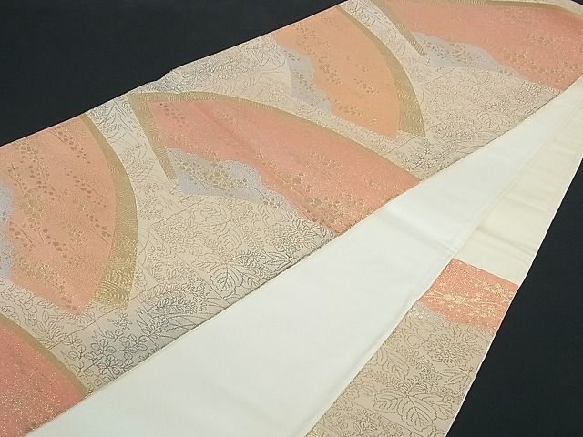 平和屋着物■六通柄袋帯 地紙重ね草花文 金糸 逸品 zy0707