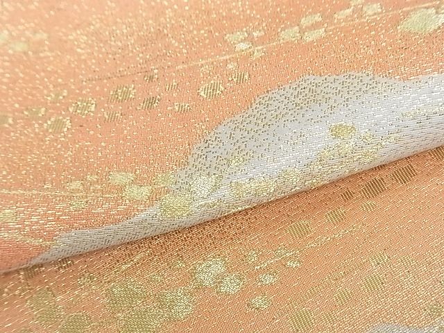 平和屋着物■六通柄袋帯 地紙重ね草花文 金糸 逸品 zy0707