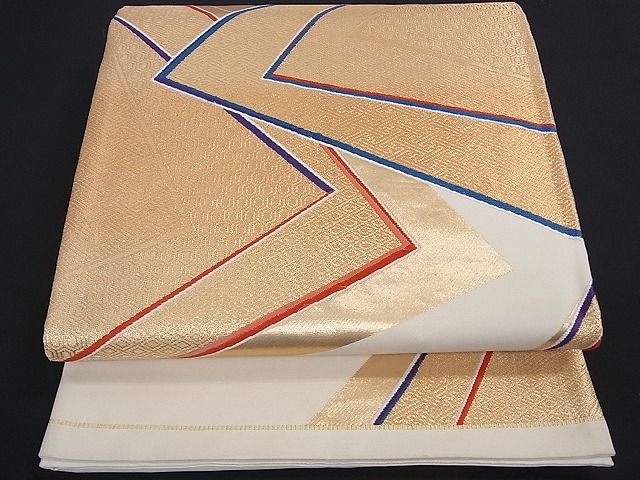 平和屋着物■六通柄袋帯 色紙重ね 金糸 逸品 zy0743